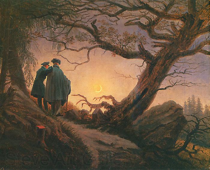 Caspar David Friedrich Zwei Manner in Betrachtung des Mondes Germany oil painting art